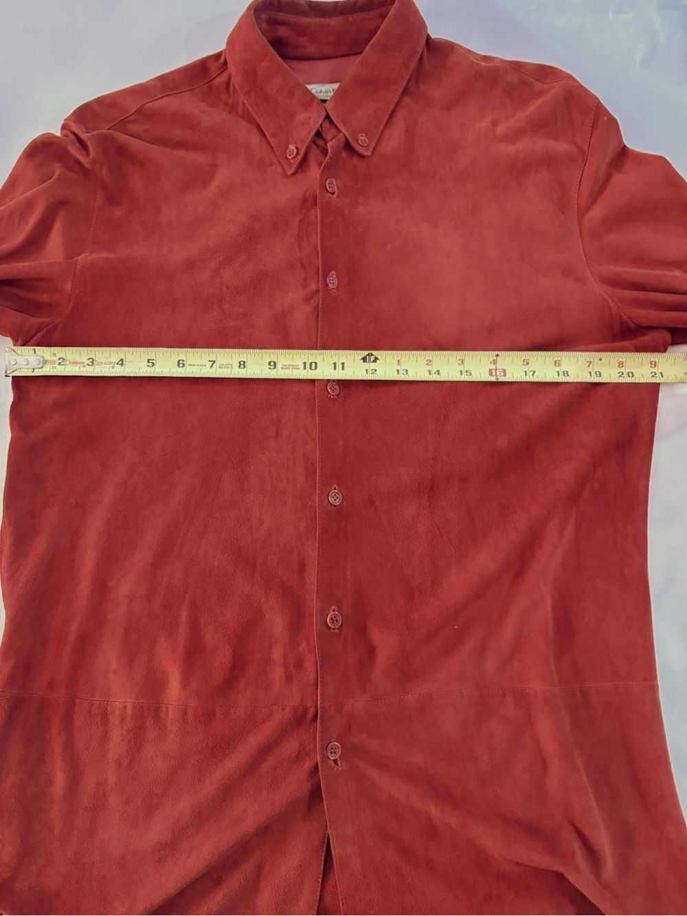 Vintage Calvin Klein Collection Goat Suede Shirt Burnt Orange Men L Italy Luxe - Picture 8 of 9